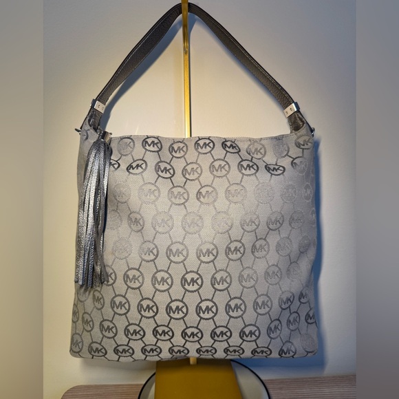 MICHAEL KORS Bedford LG Shoulder Monogram Bag Purse Handbag Tote Grey - Picture 1 of 12